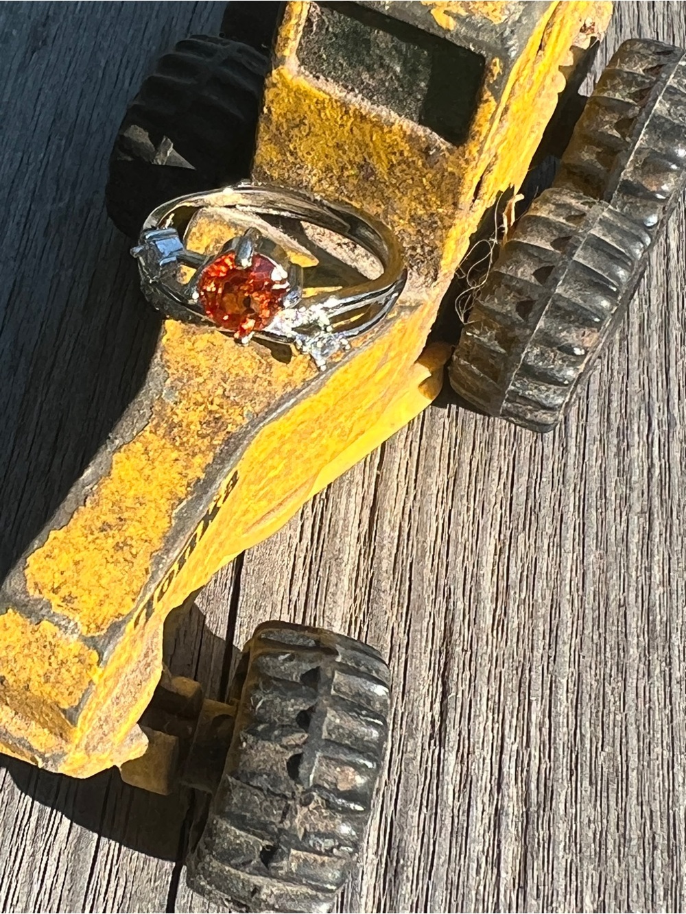 Sterling Silver Orange Sapphire Ring with Accent Stones